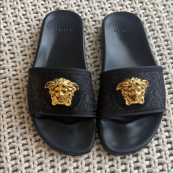 Versace Other - Versace Black Slides with Gold Medusa Emblem beautiful 38